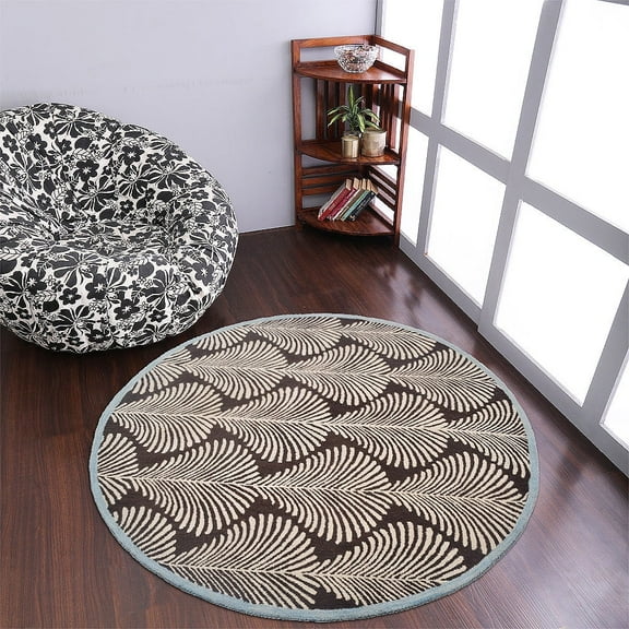 Rugsotic Carpets Hand Tufted Wool Eco-Friendly Area Rugs - 8'x8', Round, Brown Beige, Modern Contemporary Design, High Pile Handmade Anti Skid Rugs for Living Room, Bed Room (K00725)