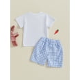 thumbnail image 5 of Baby Boy Easter Outfit 6 12 18 24 Months 2T 3T 4T Toddler Kids Boys Summer Clothes Carrot Cart Embroidery Short Sleeve T-shirt Plaid Elastic Waist Shorts 2 Pcs Set, 5 of 9