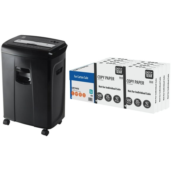 Pen+Gear 8 Sheet Microcut Shredder with Pen + Gear Copy Paper, 8.5" x 11", 92 Bright, 20 lb., White, 8 Ream Case (4,000 Sheets)