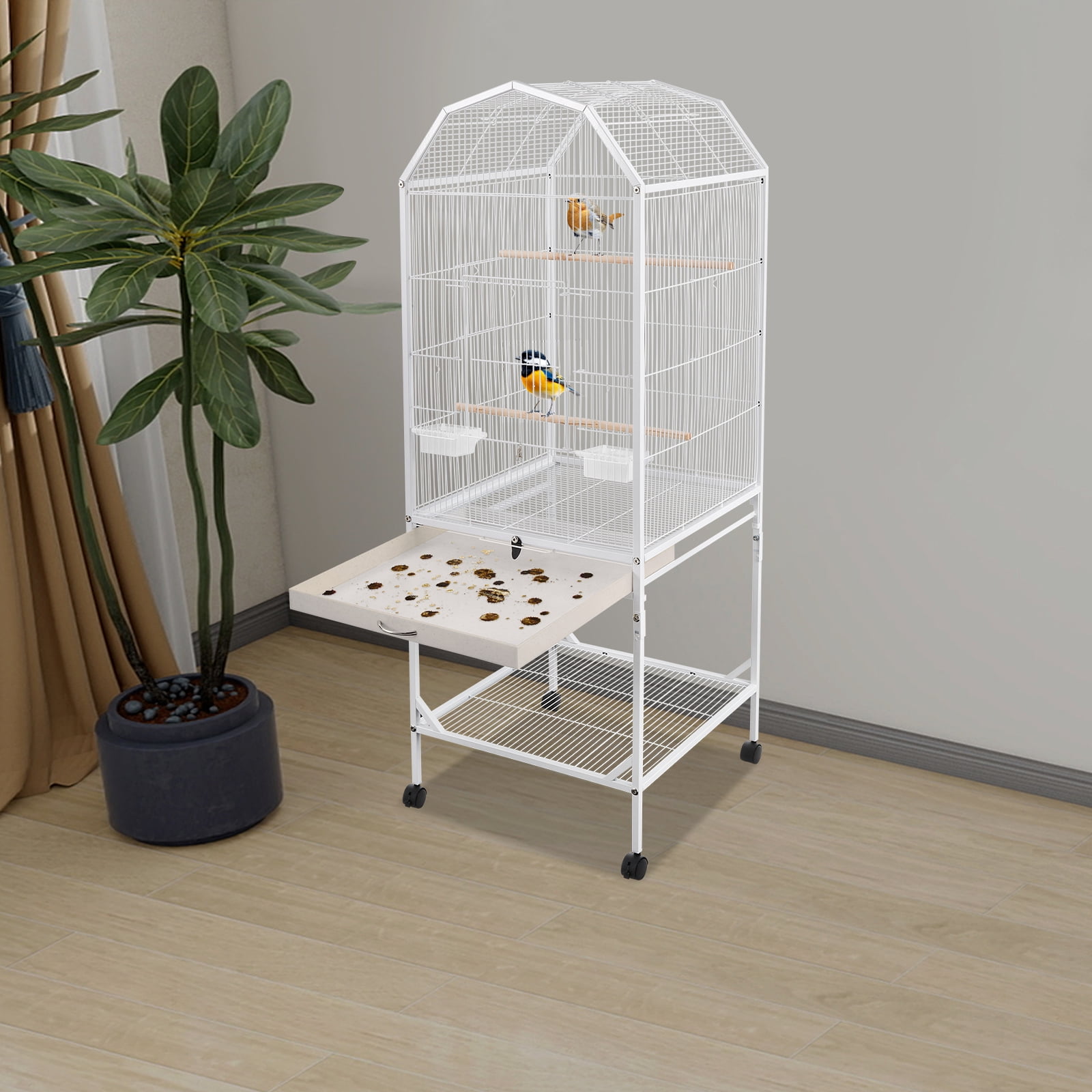 Bird Cage, Open Top and Rolling Stand Medium Small Bird Cage, Bird Cage for Parrots, Budgerigars, Parakeets, Cockatiels, Lovebirds (18.11*18.11*53.54in)