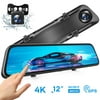 4K 12" Mirror Dash Cam - Vantop H612T Front & Rear View Dual Dash Camera, IPS Touch Screen, Voice Control Cars Mirror Camera w/Night Vision Parking Monitor, Black