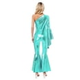 thumbnail image 3 of TiaoBug Women’s Flared Jumpsuits Pants Bell-Bottom Retro Shiny Metallic Rompers Disco Dancewear Blue Green XL, 3 of 4