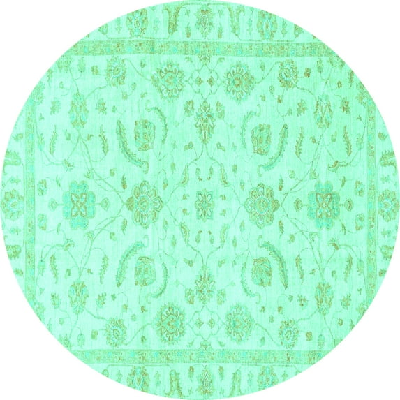 Ahgly Company Indoor Round Oriental Turquoise Blue Traditional Area Rugs, 8' Round