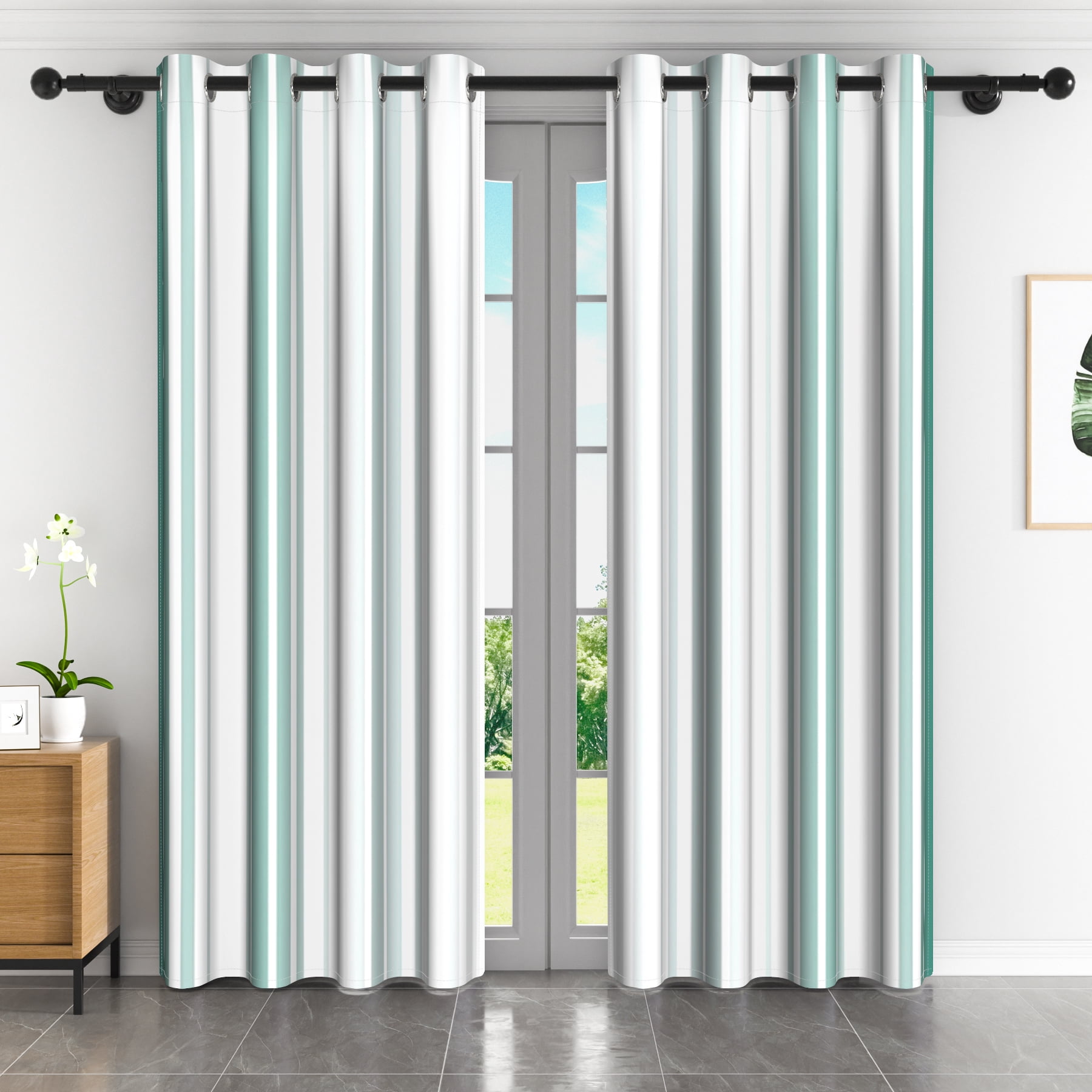Lfeey Blackout Curtains 84 inches Long, Striped Printed Curtains for Bedroom, Insulated Lined, 42x84 inch, Loden Green, 2 Panels