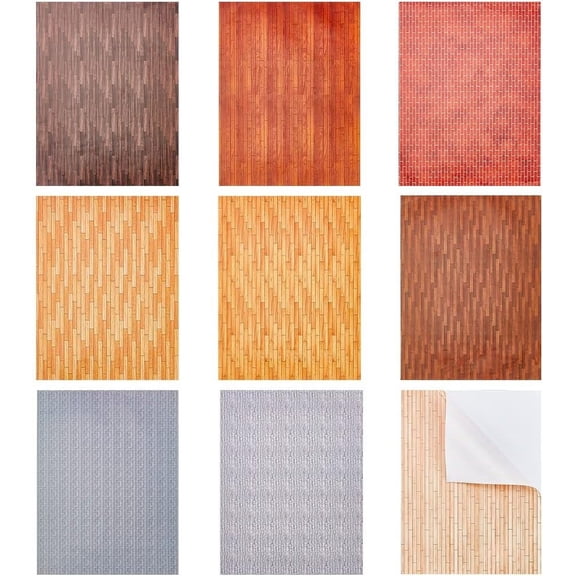 1set 9 Color Mini House Floorboards Wallpaper 8.3x11.2 Inch Self Adhesive Tile Pattern Wallpaper Waterproof Wall Stickers Mini Floor Paper Sticker for DIY Crafts Minihouse Decoration