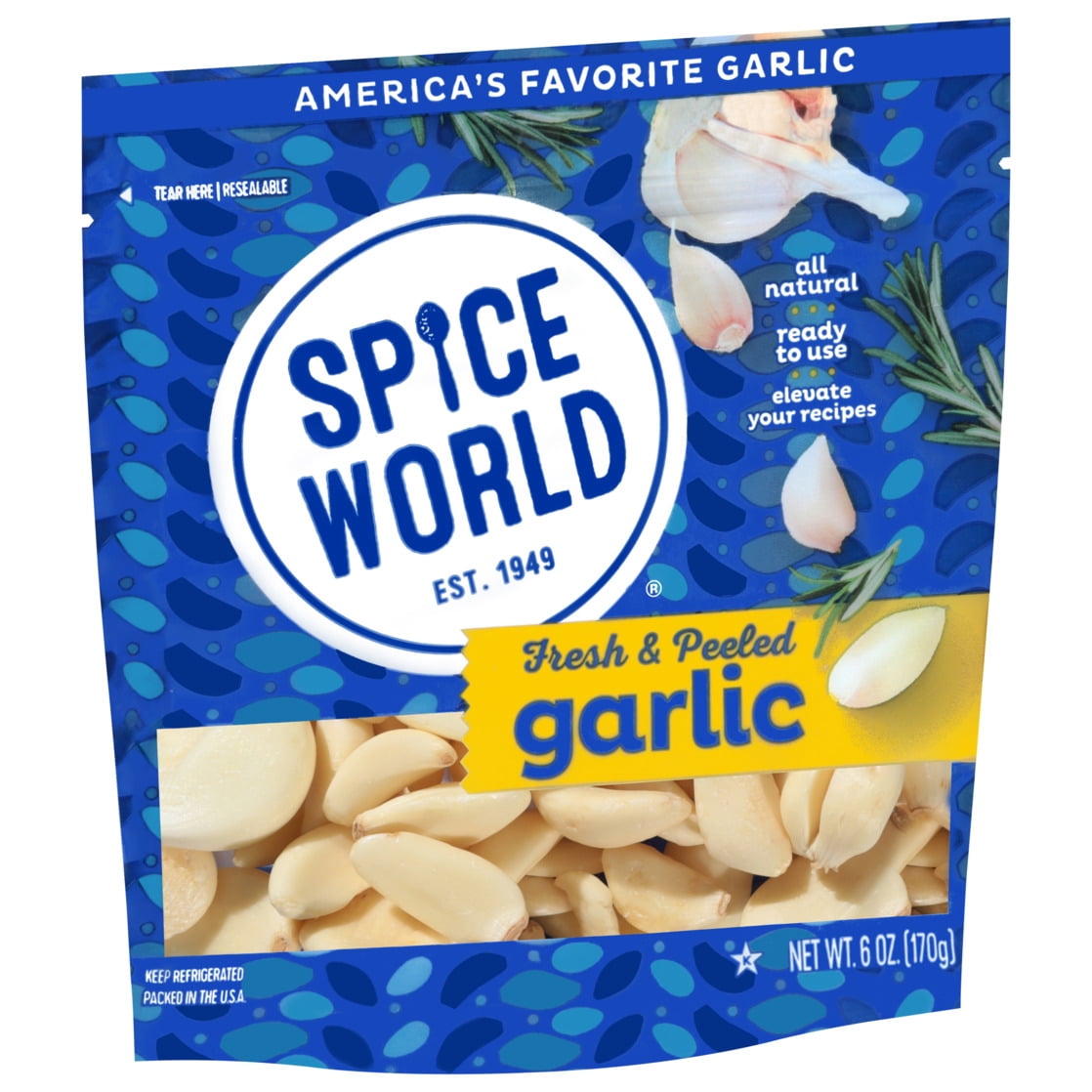 Spice World Fresh Peeled Garlic, 6 oz, Pouch