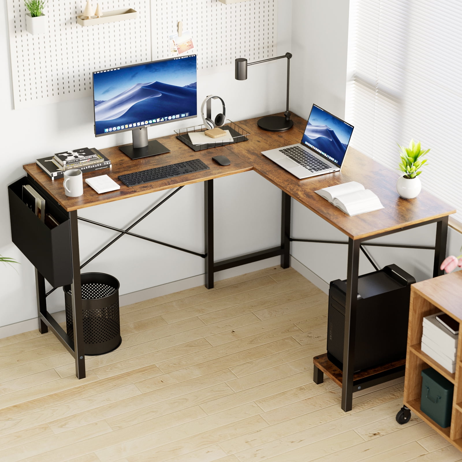 ZUNMOS Modern L-Shaped Desk, Sleek Design, Spacious Workspace, Rust