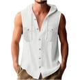 thumbnail image 3 of BiZtdJrK Sleeveless Hoodies for Men Drawstring Cotton Linen Button Down Hooded Shirts Loose Fit Beach Summer Gauze Tank Tops with Chest Pocket White XXL, 3 of 7