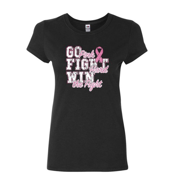 Tee Hunt Go Fight Hard Win The Fight Women's T-Shirt Ribbon Cancer Cure Shirt