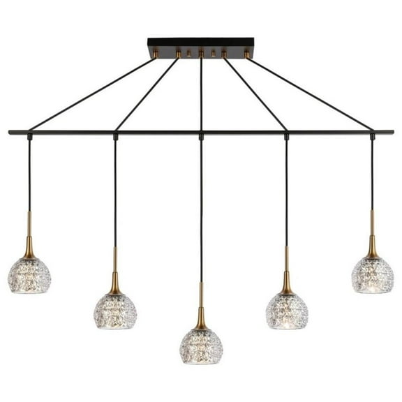 Woodbridge Lighting Bristol 5-Light Glass Linear Pendant in Brass/Bronze/Mercury