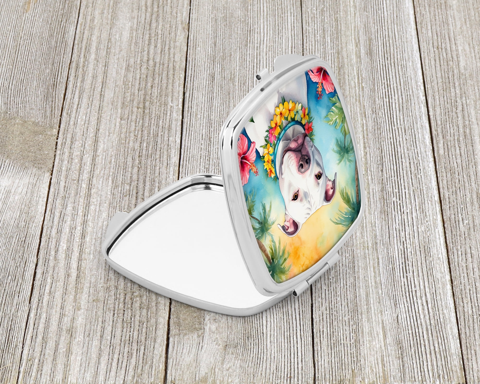 Pit Bull Terrier Luau Compact Mirror 2.75 in x 3 in
