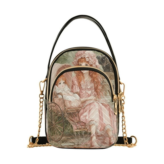 YAZAOO Cross Body Fashion Shoulder Waist Purse Bags Girl and Baby in Carriage Pocket Handbags