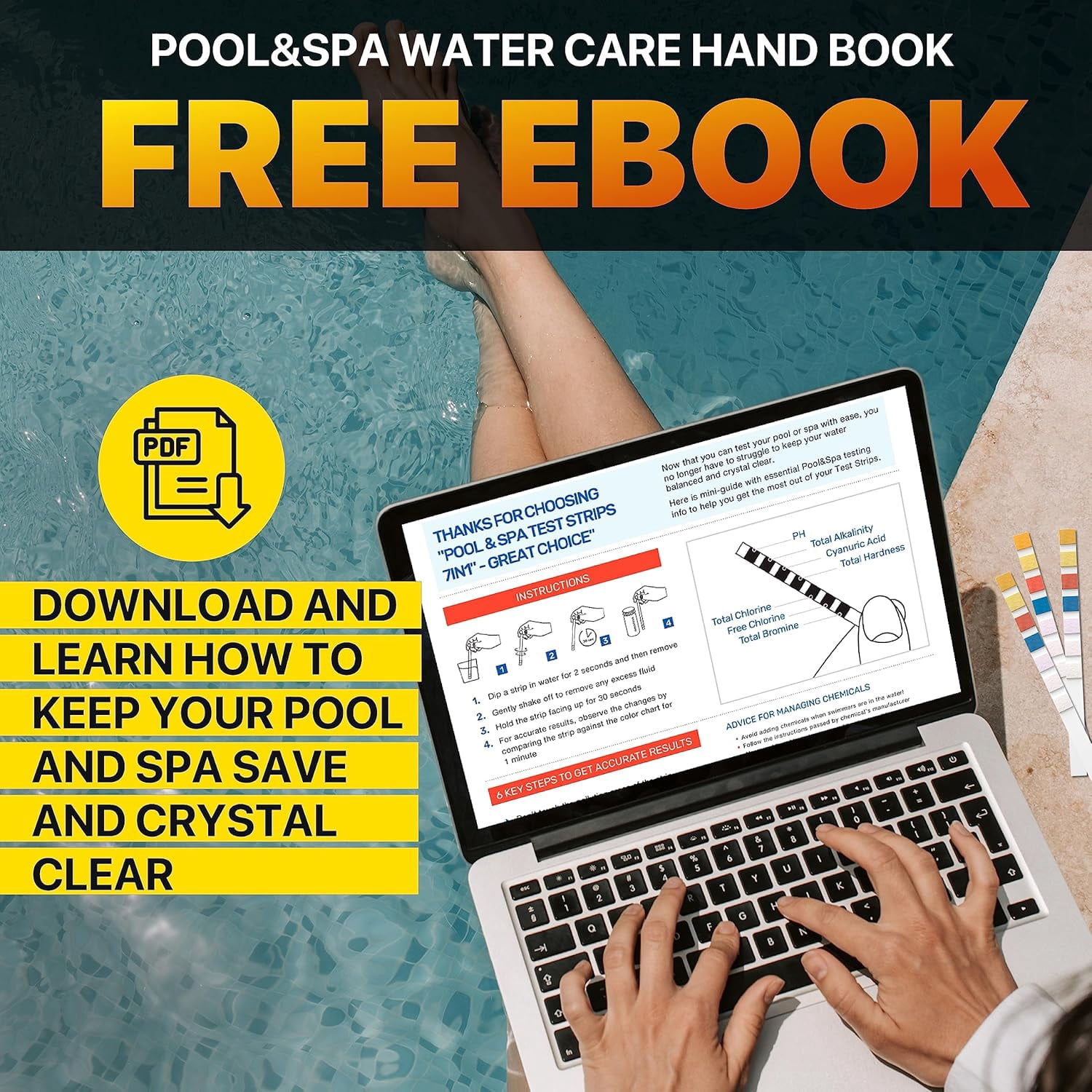 All-New 2025 Pool and Spa Test Strips 7 in 1 Quick SuperAccurate Swimming 150 Pool Test Kit - Hot Tub Test Strips & Pool Water Testing Strips for pH Chlorine Bromine Hardness Alkalinity Cyanuric Acid