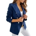thumbnail image 6 of Frontwalk Women Blazer Lapel Collar Business Jackets V Neck Cardigan Jacket Holiday Pockets Decor Blazers Long Sleeve Coat Blue 3XL, 6 of 6