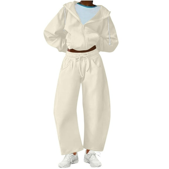Women's 2 Piece Sweatsuit Oversized Track Suit Outfits Zip-Up Hoodies Sweatshirt Barrel Sweat Pants with Pockets, M