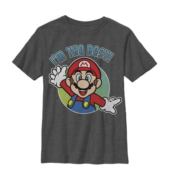 Boy's Nintendo Mario I'm the Best Graphic Tee Charcoal Heather Medium
