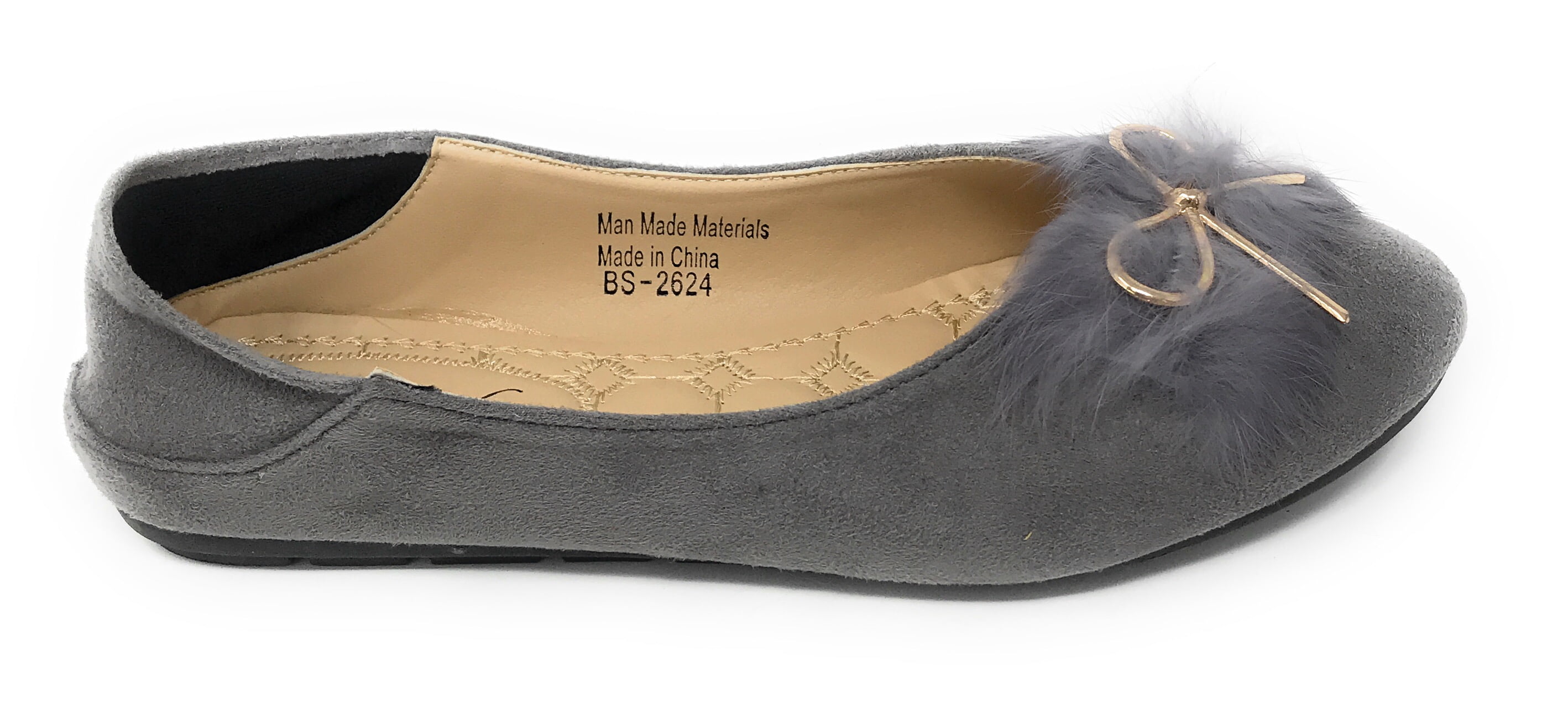 Victoria K Women's Foldover Sueded Faux Fur Gold Bow Ballerina Flats