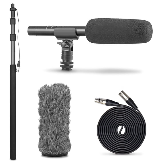 Movo XLR Shotgun Microphone & Boom Pole Kit – Professional Location Sound Recording Bundle with Shotgun Mic and Boompole with Internal XLR Cable for Filmmaking, ENG, and Broadcast Audio