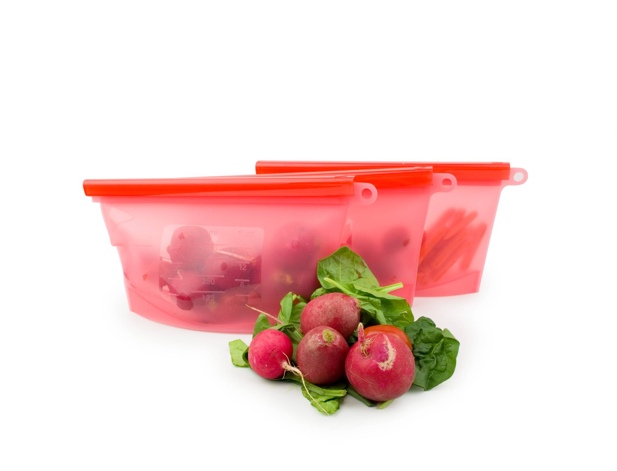 3 RED Silicone Storage Bags 1500ml, Reusable, Resealable.
