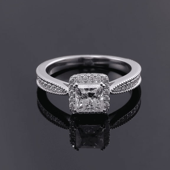 Eclet Jewels 1.9 Ct VVS1/D Princess Cut Lab Created Simulated Diamond Ring - 14K White Gold Plated Ring - Halo Solitaire with Accent Engagement Rings - Ever & Ever Halo-Style Engagement Rings