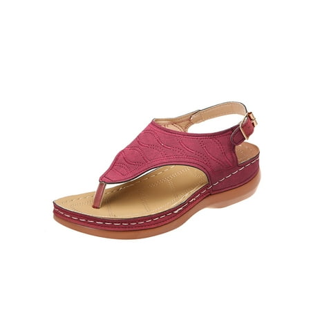

Daeful Ladies Thong Sandal Wedge Sandals Open Toe Flip Flop Summer Platform Comfortable Gladiator Beach Shoes Wine Red 8