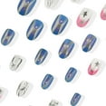 thumbnail image 6 of KUFptva 24 Pcs Short Oval False Nails Silver Stripes Artificial Nails French Tip Stick On Nails Fashion Press On Nails for Woman, 6 of 7