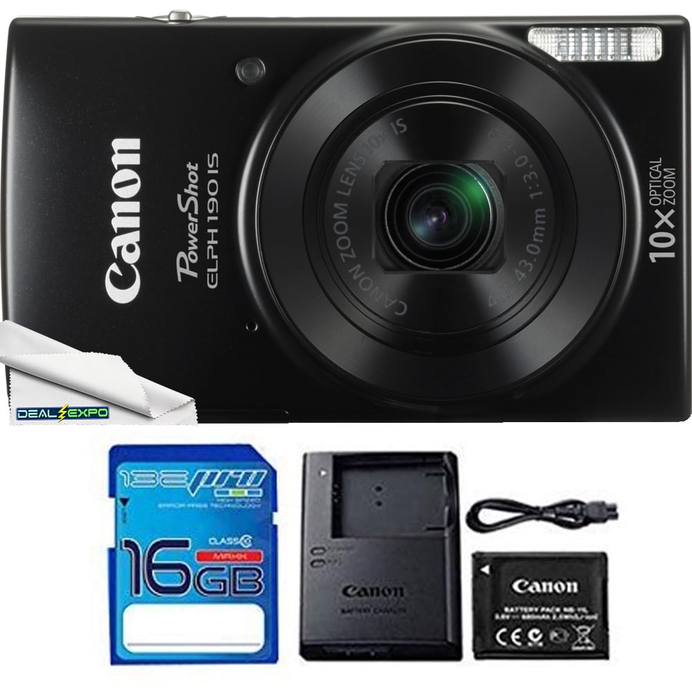 Canon PowerShot ELPH 190 IS Black Digital Camera+16GB Dealexpo Card