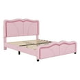 thumbnail image 4 of EUROCO Upholstered Full Platform Bed, Cartoon Bed with Adjustable Headboard and LED Light for Toddler Kids Teens Adults, No Box Spring Needed, Pink, 4 of 12
