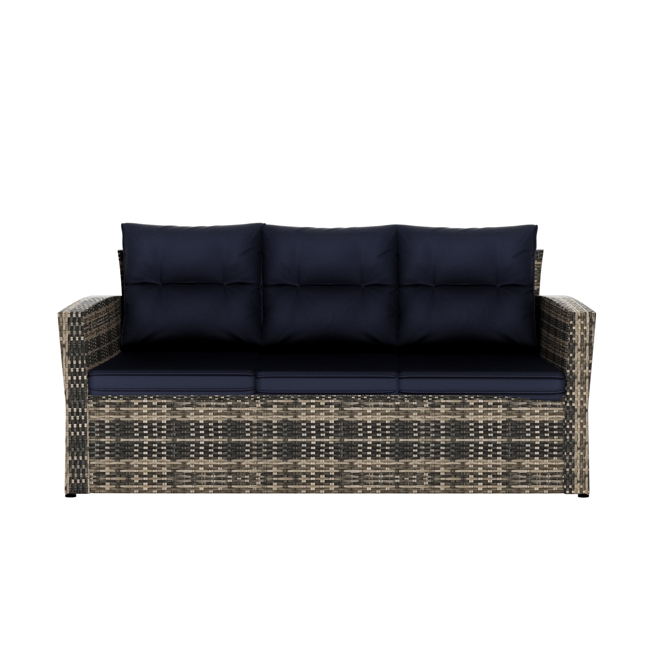 Westin Outdoor 6-Pieces Sofa Conversation Set PE Rattan Wicker Furniture, Brown/Navy Blue