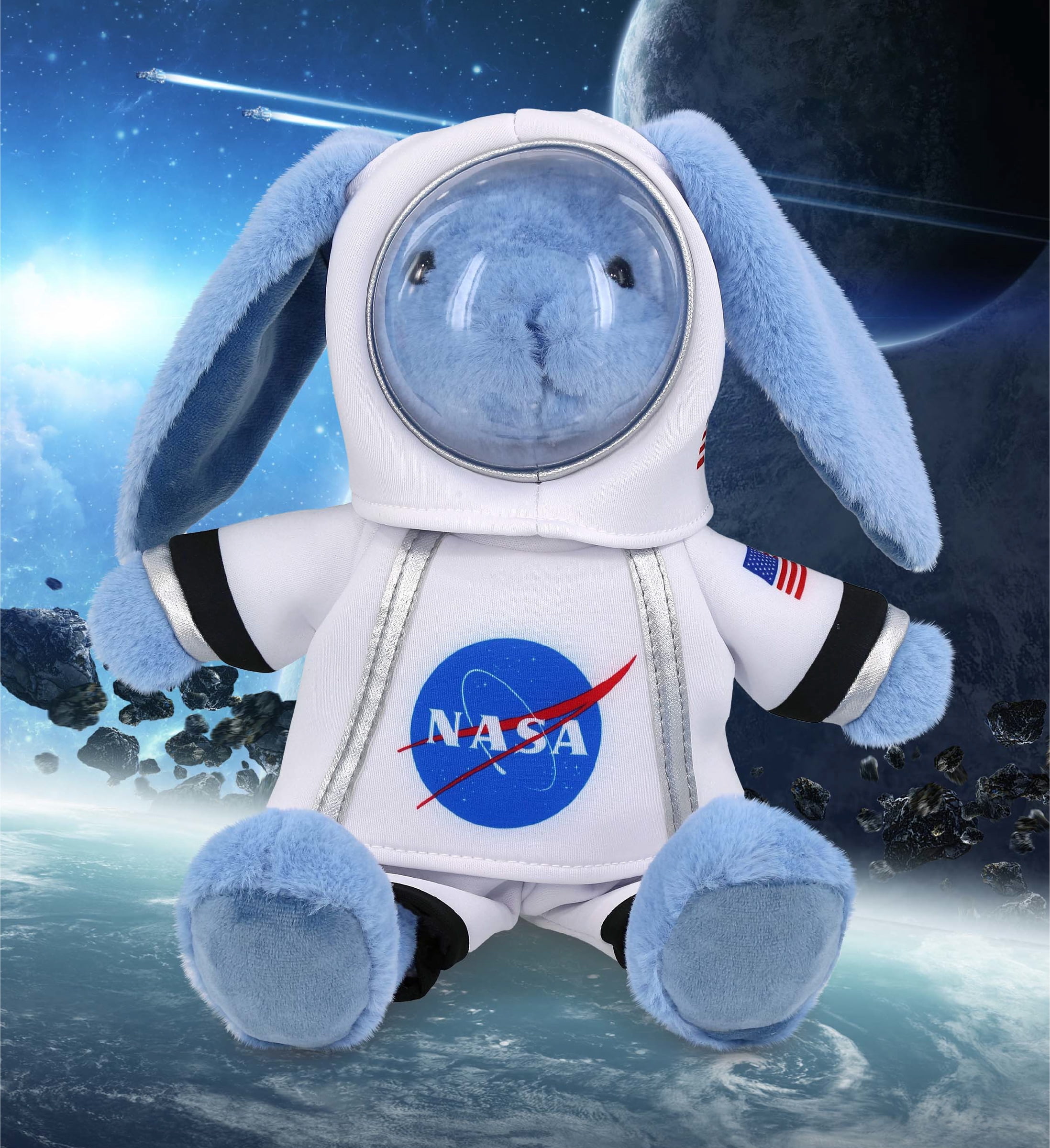 DolliBu Baby Blue Rabbit Astronaut Plush Toy - Super Soft Farm Life Astronaut Stuffed Animal with Space Helmet and NASA Astronaut Suit, Spaceman Doll Decor for Girls and Boys - 8 Inch
