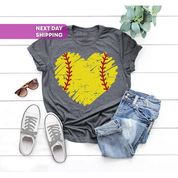 Distressed Softball Heart Shirt, Baseball Heart Shirt, Distressed Baseball Shirt, Softball Shirt, Softball Heart Shirt, Softball Mom Shirt Tshirt All Size S-5XL