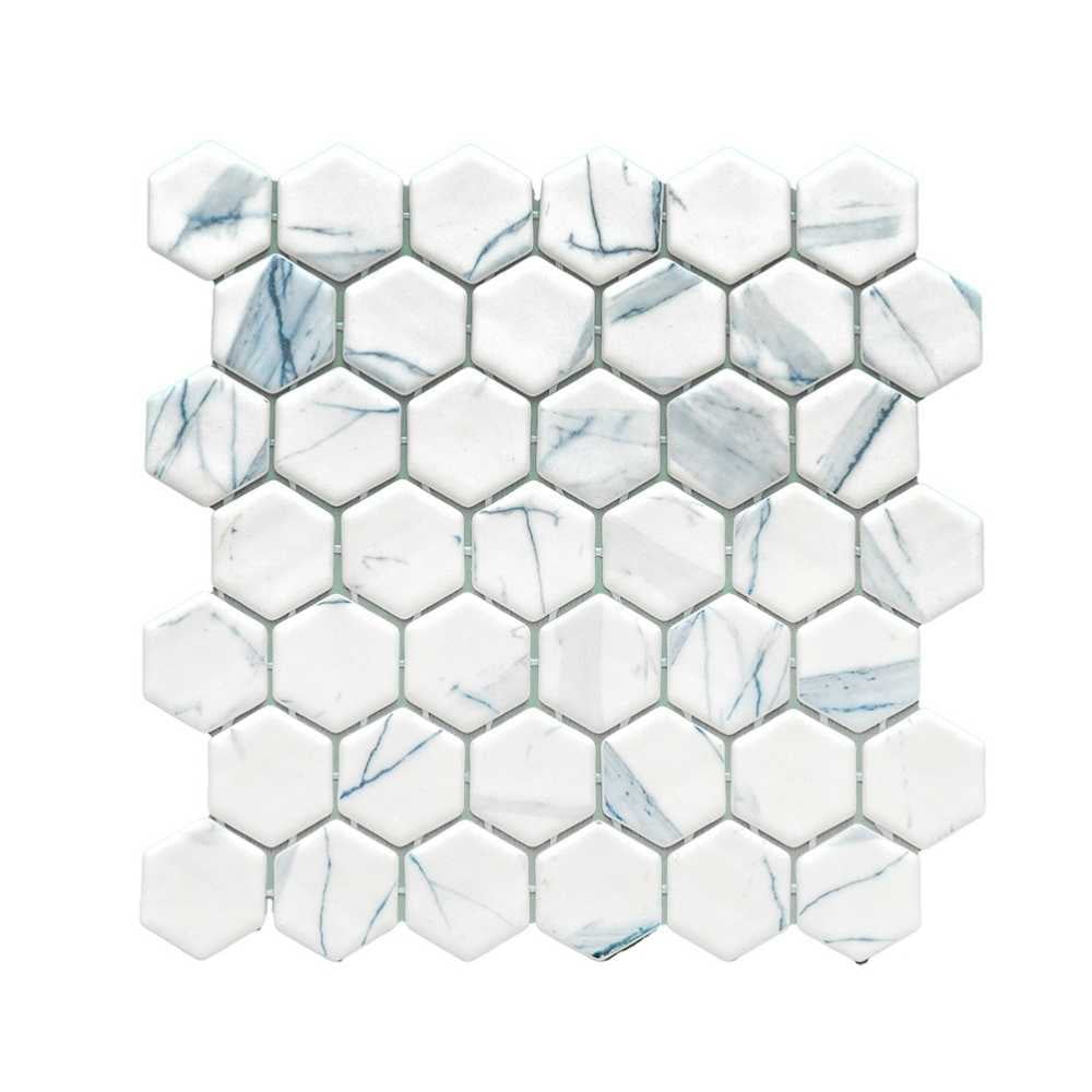 The Tile Life Eterna Hex 4" x 4" Calacatta Blue Glass Mosaic Tile Sample 1 Piece