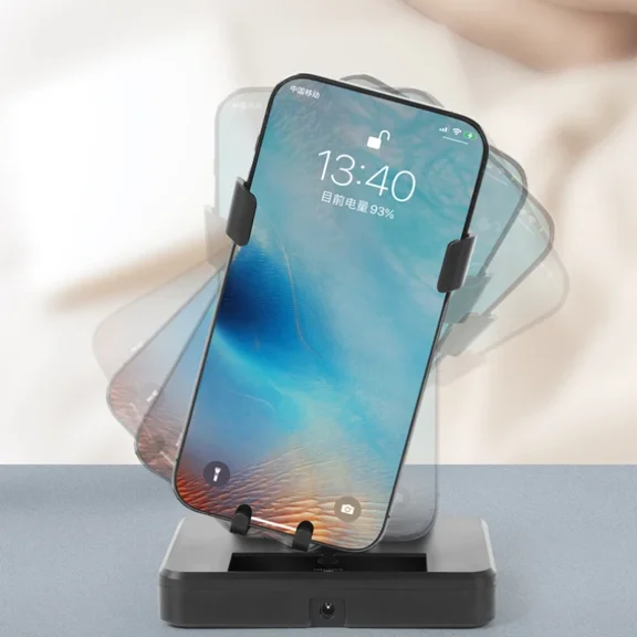 Automatic Phone Swing Shaker Stand, Quiet Motion Device Desktop Holder for Smartphone Display and Placement