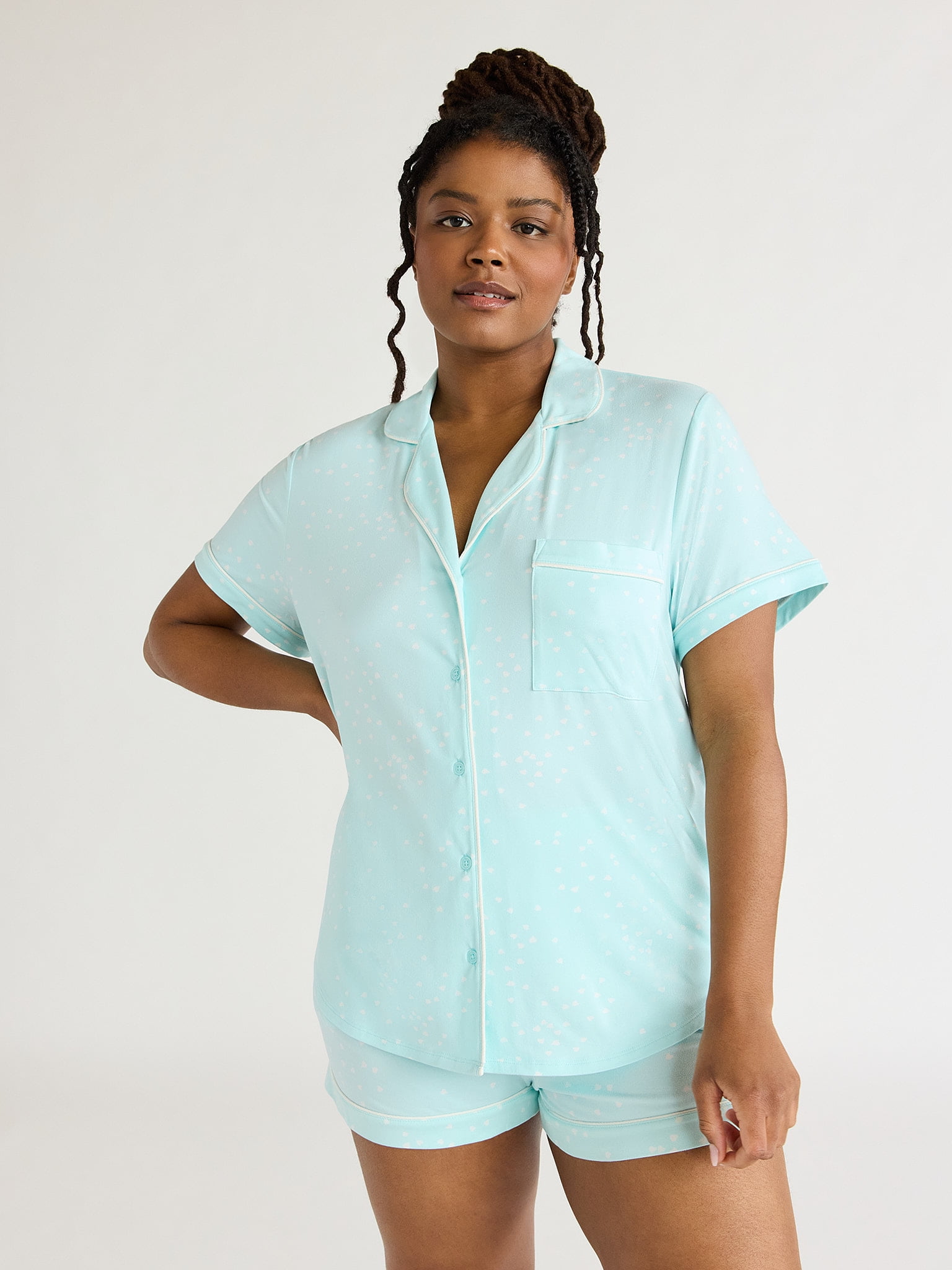 Joyspun Women's Dreamy Soft Collection Notch Collar Top and Shorts Pajama Set, 2-Piece, Sizes XS-3X