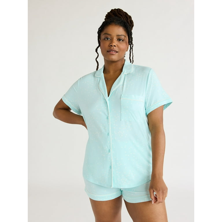 Joyspun Women's Short Sleeve Knit Notch Collar Top and