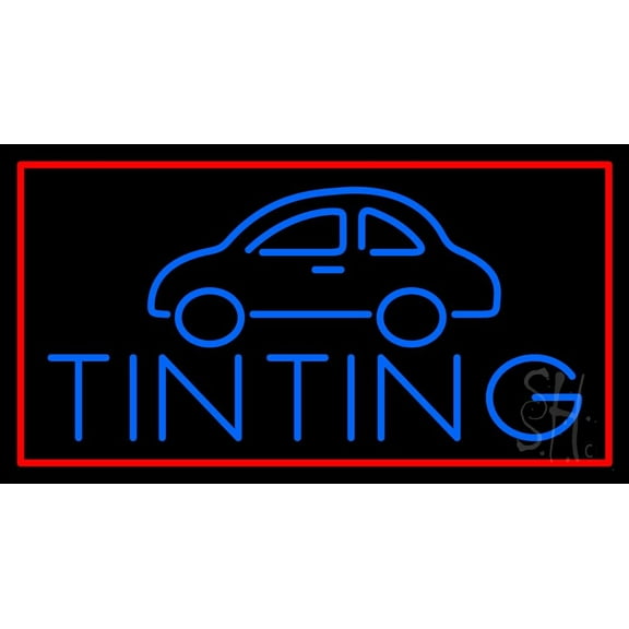 Blue Car Tinting Red Border LED Neon Sign 20 x 37 - inches, Clear Edge Cut Acrylic Backing, with Dimmer - Bright and Premium built indoor LED Neon Sign for automotive store, and mall.