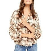 Free People Womens Plaid 3/4 Sleeve Collared Button up Top ,Choose Sz/Color: XL/Peach Tree
