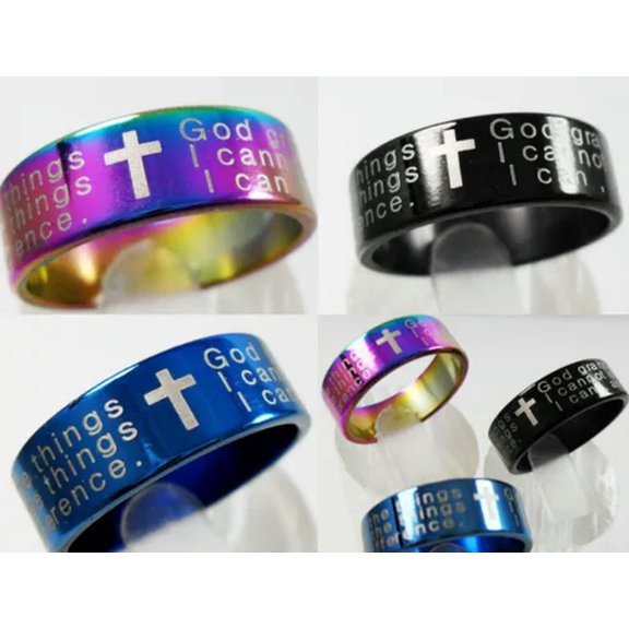 HOOUN 50pcs Men's Jesus Cross Serenity Prayer Ring Religious Stainless Steel Jewelry