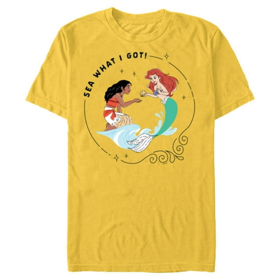 Disney Princess Moana and Ariel Sea What I Got - Short Sleeve Blended T-Shirt for Adults - Customized-Yellow