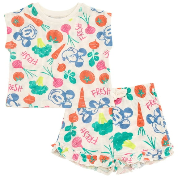 Disney Minnie Mouse Waffle Knit T-Shirt and Shorts Outfit Set Newborn to Little Kid