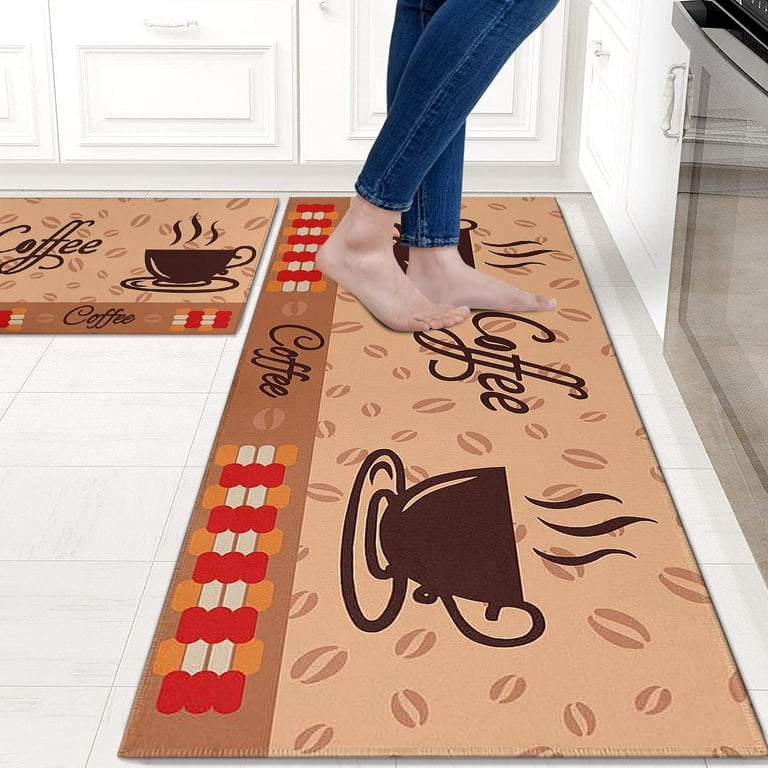 Faptoena Fat Chef Kitchen Rugs and Mats Sets of 2,Red Kitchen Decoration Rugs,Rubber Backing Non-Slip Floor Mat for Sink Washable Waterproof Laundry