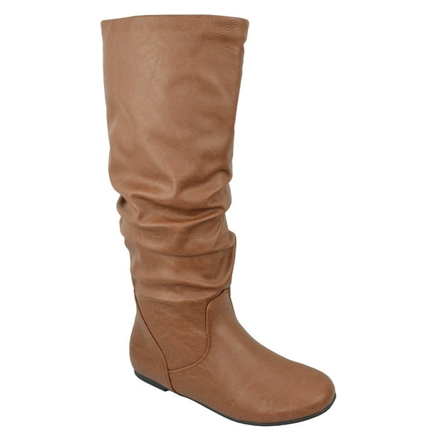 cognac knee high flat boots