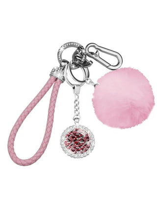 luoweisi Braided Keychain Set D Shape Car Key Rings Pom Pom Carabiner Clip Small Arrow Crystal Bling Key Fob for Women Girls Gift, Women's, Size: One
