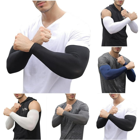 Yteetum Mens Sun Protection Cooling Arm Sleeves with Thumb Holes Outdoors Sports Workouts Sunscreen Ice Silk Plus Size Arm Protection UV Thumb Arm Sleeves Summer Deal