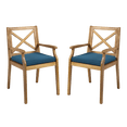 thumbnail image 4 of Tcbosik Outdoor Wood Dining Chairs Set of 2, Armchair with Cushion for Patio, Deck, Yard, Balcony, Backyard, Easy Assembly, Blue & Teak, 4 of 11