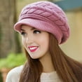 thumbnail image 2 of Mightlink Winter Women Hat Solid Color Commuting Beanie Headgear Thick Plush Knitted Short Brim Windproof Heat Retention Hat Outdoor, 2 of 6