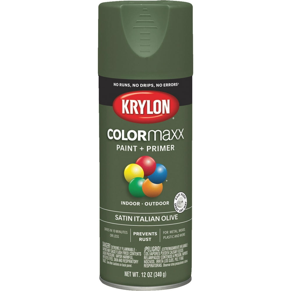 Krylon COLORmaxx K05566007 Spray Paint, Satin, Italian Olive, 12 oz
