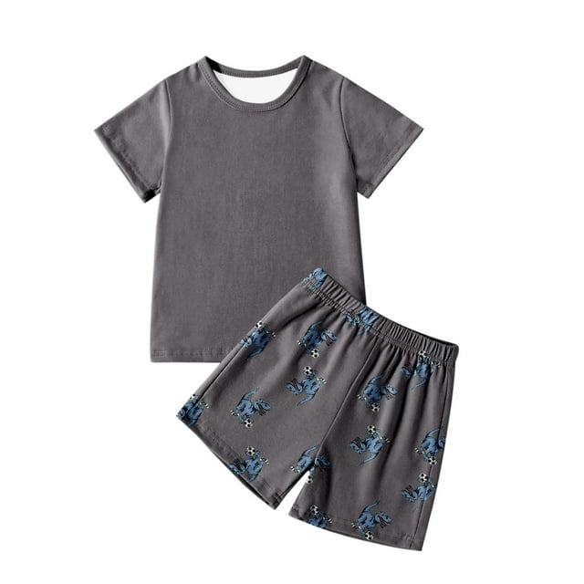 Sunnyoo Pyjama pour Garçons, Imprimé Dinosaure, Haut à Manches Courtes, Short, Tenue de Nuit, Tenue d'Intérieur