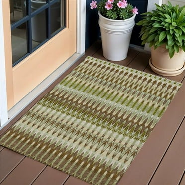 HomeRoots 589782 3 x 5 ft. Southwestern Washable Indoor & Outdoor Rectangle Area Rug, Artichoke Green & Brown