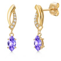 Gem Stone King 14K Yellow Gold Blue Tanzanite and Lab Grown Diamond Dangle Earrings for Women | 0.55 Cttw | Gemstone December Birthstone | Marquise 6X3MM